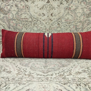 Vintage Kilim Pillow Cover, 12x36 Turkish Kilim Pillow Cover, Traditional Antique Throw Pillow, Boho Bedding Decor, Handwoven Pillow, KD098