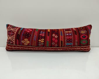 Natural Case, Red Pillow, Beding Room Decor, 12x36 Long Pillows, Lumbar Pillow, Kilim Pillows, Sofa Pillow, Antique Throw Pillow, KD260
