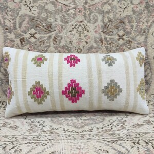 Handwoven Kilim Pillow Cover: Bohemian Striped Lumbar Pillow (12x24)