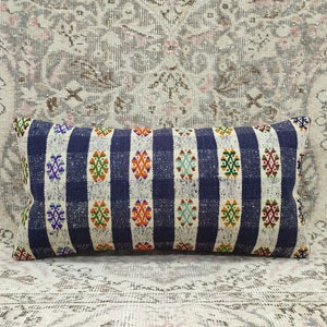Handwoven Kilim Lumbar Pillow Cover: Bohemian Striped Pillow (12x24)