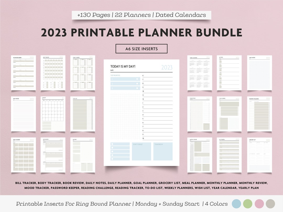 Printable Inserts for Ring-bound Planners, 2023 Printable Planner ...