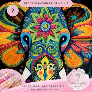 Kit de peinture diamant mandala éléphant art indien, kit art DIY mosaïque portrait mandala éléphant floral, kit art DIY éléphant Mehndi