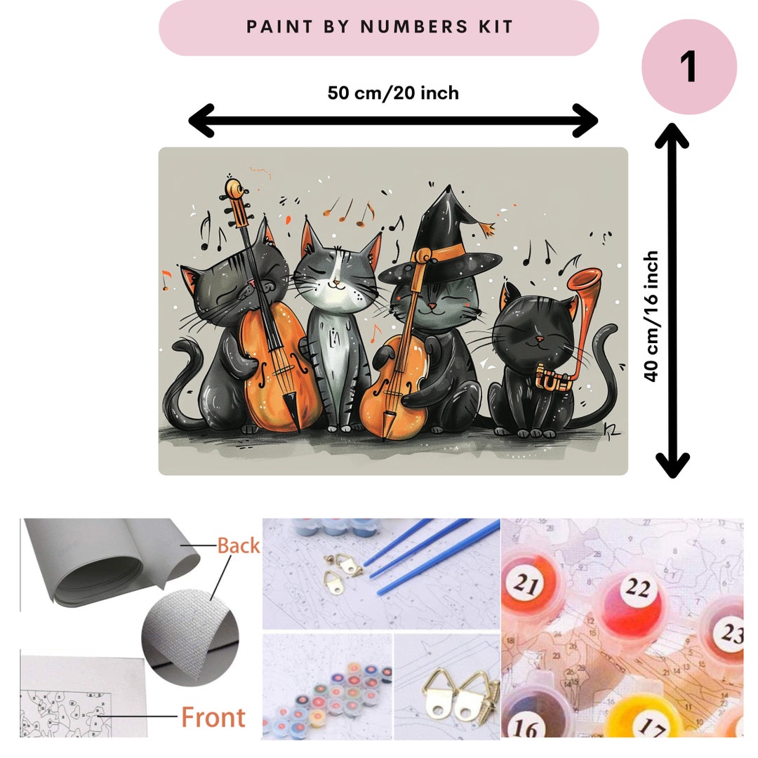 Jazz Cats Paint by Numbers Kit for Adults, Horizontal DIY Painting on ...
