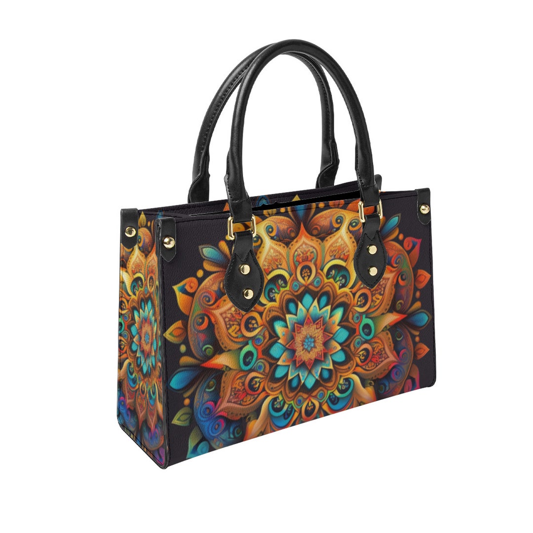 Neon Vibrant Mandala PU Leather Tote Bag – Bold & Bright