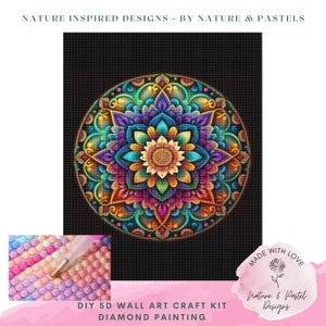 Ethnic Mandala Diamond Painting, DIY Mosaic Kit, Drill Crystal Rhinestone Art, ,  Mandala Decor, Boho Decor DIY,   Vintage Mosaic Art