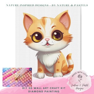 Kit de pintura de diamante de gato de desenho animado fofo personalizável, arte de resina 5d gatinho bebê para berçário, brocas redondas e quadradas, presente faça você mesmo para crianças