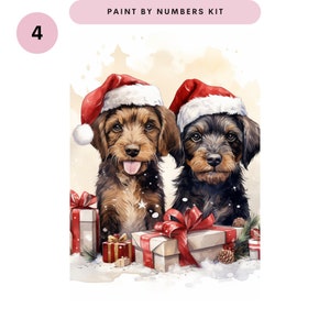 Süße Cartoon Hunde Freunde Feiern Weihnachten Malen nach Zahlen Set, Chrismas Wandkunst Painting Kit Geschenkset