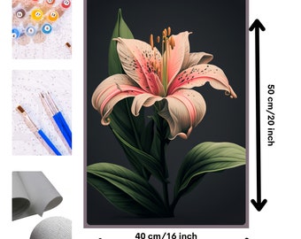 Lily Flower Acrylic Painting Kit - Paint By Numbers Kit Floral Art -  Pink and Salmon Lily Flower Painting For Adults