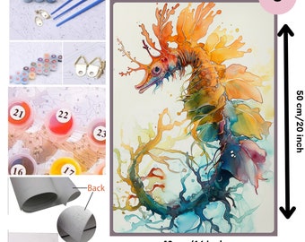 Leafy Sea Dragon Watercolor Paint by Numbers Kit for Adults – DIY Acrylic Painting Set on Canvas - Rare animals marine collection
