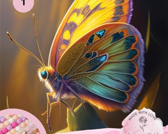 Butterfly Diamond Painting Kit, Butterfly on Sunset,  Butterfly Rhinestone Art DIY Craft Kit