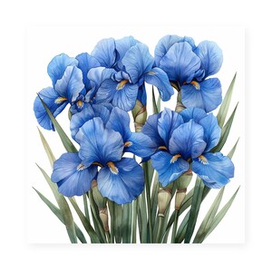 Blue Iris Bouquet Paint by Numbers Kit for Adults, Watercolor Flower Art, Square Canvas DIY Paint Kit, Floral Gift for Her
