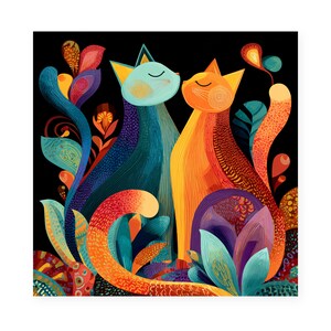 Three Colorful Cats Paint by Numbers Kit for Adults, Folk Pattern Cat Art, Square Canvas DIY Paint Kit, Cat Lover Gift