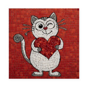 Cat Holding a Heart Mosaic Paint by Numbers Kit for Adults, Funny Cat Art, Square Canvas DIY Paint Kit, Valentine Cat Gift