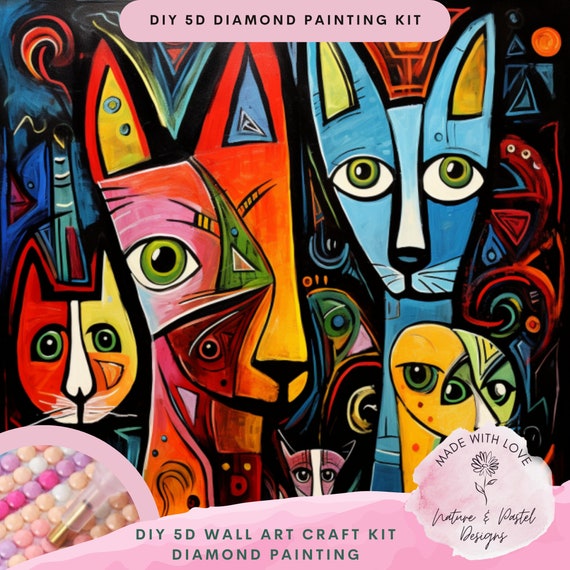 Psychedelic Art Cat Mandala 5D Diamond Painting Kit, Drill Crystal  Rhinestone Art, Colorful Cat Mosaic DIY Wall Art, Boho Crystal Drill Art 