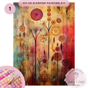 Diamond Painting Kit for Living Room Wall Art , Boho Style DIY Mosaic Kit, Drill Crystal Rhinestone Art, Bohemian Abstract Mosaic Art