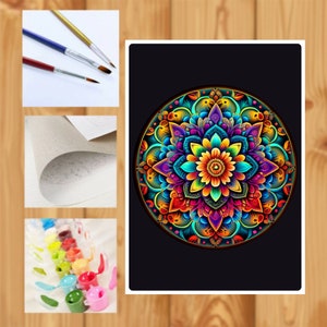 Pittura di mandala con colori arcobaleno al neon su tela, kit di pittura con numeri di mandala vintage floreale su tela