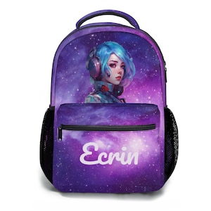 Sac à dos personnalisable pour les adolescentes qui aiment l'espace et les dessins animés, cartable Anime Girl in Space pour adolescentes, cadeau de remise des diplômes pour adolescentes