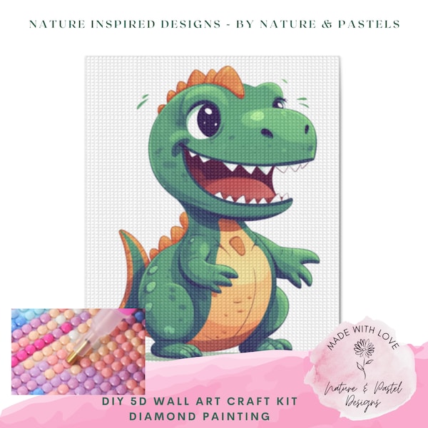 Cute Baby Dinosaur Wall Decor DIY, Diamond Painting Kit for Child Room, Nursery Room Decor, T-Rex Resin Art, Family Activity