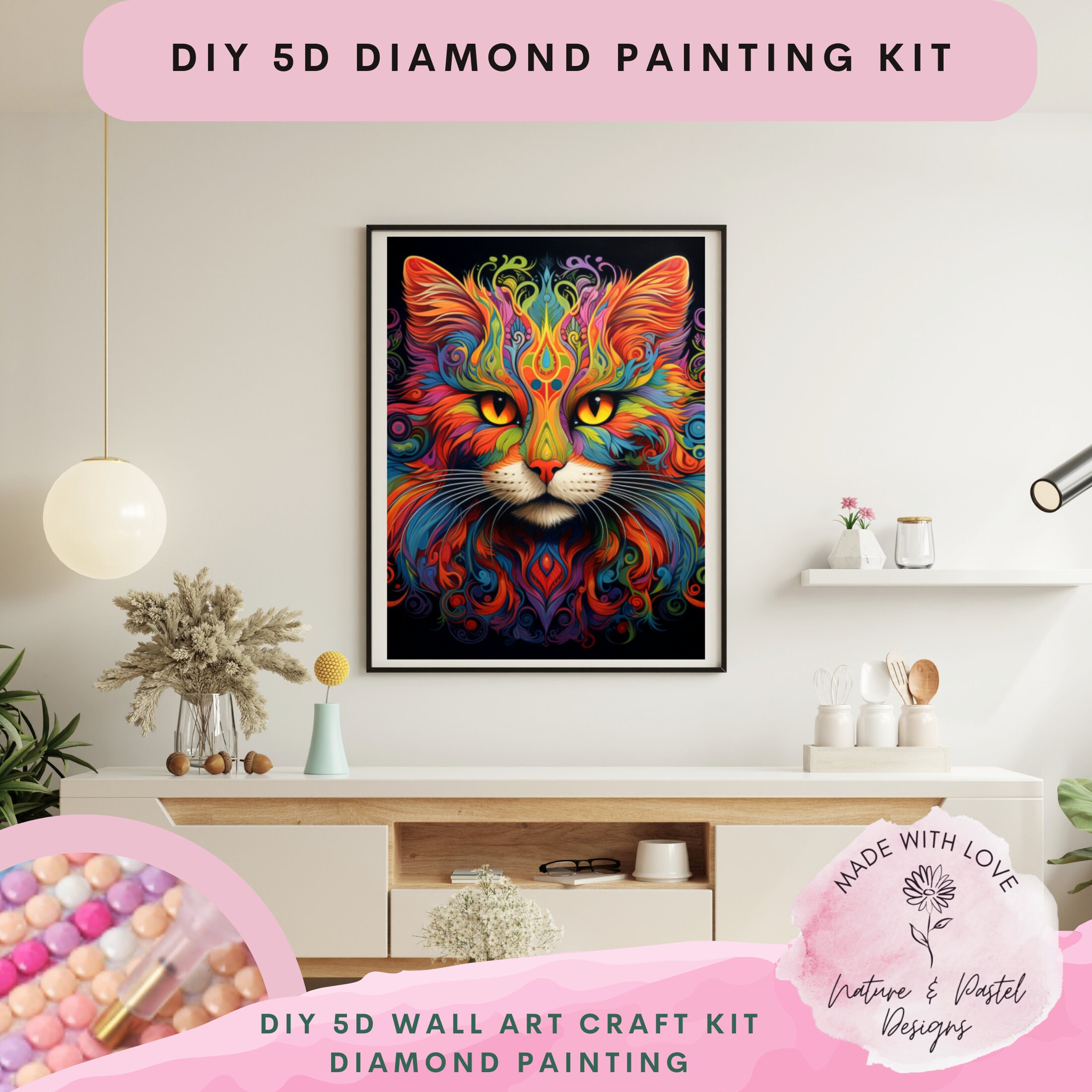 EXA Colorful Cat Diamond Painting 5D Full Round Diamond Mosaic Kit