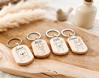 Personalized children's keychain | Kindergarten keychain with name | Wooden animal keychain | Gift for boys and girls