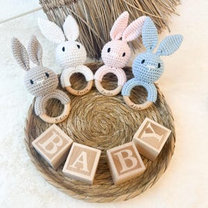 Rabbit rattle, baby gift, personalized baby rattle, grasping toy, birth gift