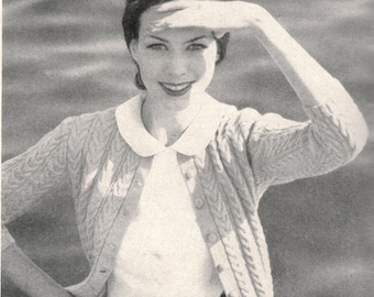 Vintage Vogue tejer cárdigan de cable de la década de 1950
