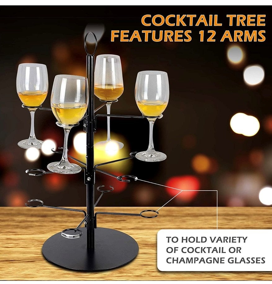 Cocktail Tree Stand, Wine Glass Flight Tasting Display for Drinks, 3 Tier -  12 Holders for Champagne, Cocktails, Martini, Margarita Cups at Weddings