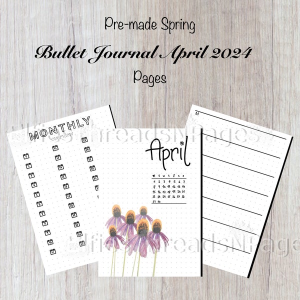 April 2024 Pre-made printable/digital Bullet Journal - Instant Download