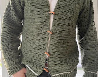 Men’s Crochet Cardigan Pattern – PDF Digital Download – DIY Sweater, Sizes Adjustable