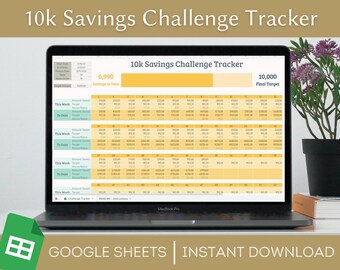 10k Savings Challenge Tracker, 10000 Challenge Google Sheet, Saving Goal Money Challenge, Budget and Planning, 52 Week Spreadsheet, 1 Year