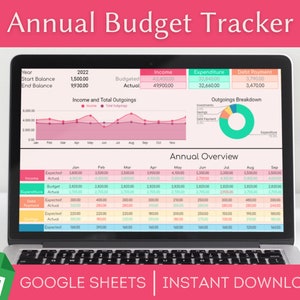 Jahreshaushaltstabelle, bearbeitbarer digitaler Planer, Google Sheets-Vorlage, Einkommens- und Ausgaben-Finance-Tracker-Tool, einfach und benutzerfreundlich