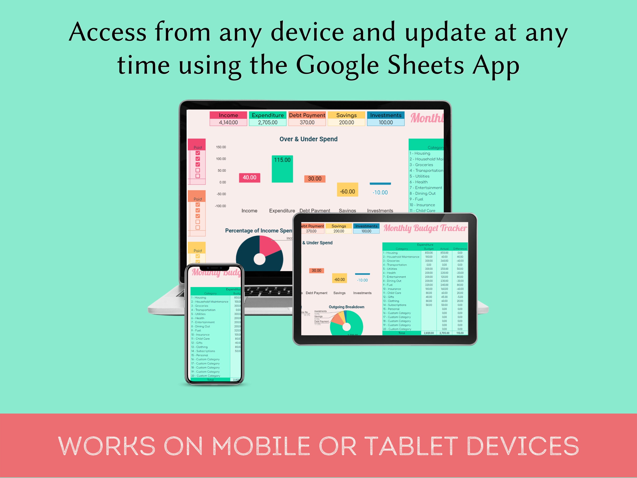 Monthly Budget Spreadsheet, Editable Digital Planner, Google Sheets ...