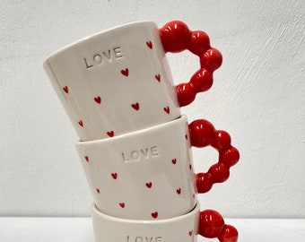 Heart Ceramic Mug | Bead Handle Mug | Love Coffee Cup