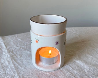 Scaldacandele in ceramica con fiori / Agnello all'olio essenziale per aromaterapia / Bruciatore per cera sciolta / Incensiere per candele con fiori / Portacandele in ceramica