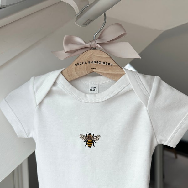 Bee Embroidered Organic Cotton Short Sleeve Baby Vest