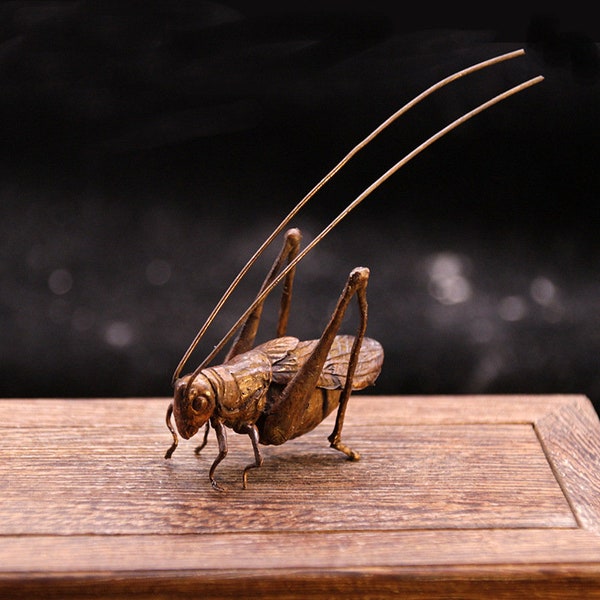 Pure Copper Tea Pet Creative Grasshopper Locust Ornament Study Pen Holder Kung Fu Tea Handicraft Gift CollectionL382