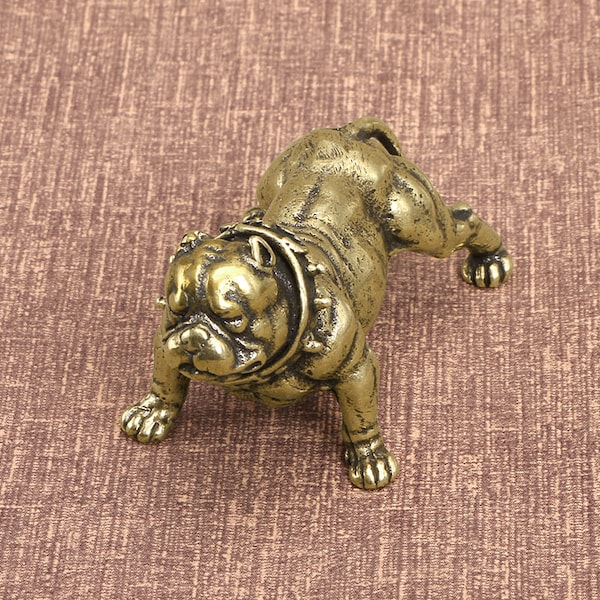 Handmade Brass Bulldog, Home Living Room Study Office Desktop Tea Pet Ornament, Handicraft Gift Collection  L301