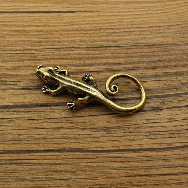 Handmade Brass Gecko Pendant, Living Room Office Desktop Tea Pet Ornament Craft Gift Series L0090