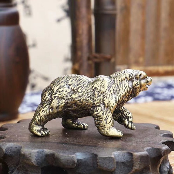 Handmade Brass Bear Ornament, Living Room Office Desktop Tea Pet Ornament, Handicraft Gift Collection  L0063