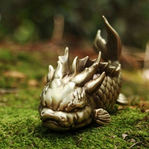 Handmade brass dragon carp, living room office desktop tea pet decoration, craft gift collection  L0086