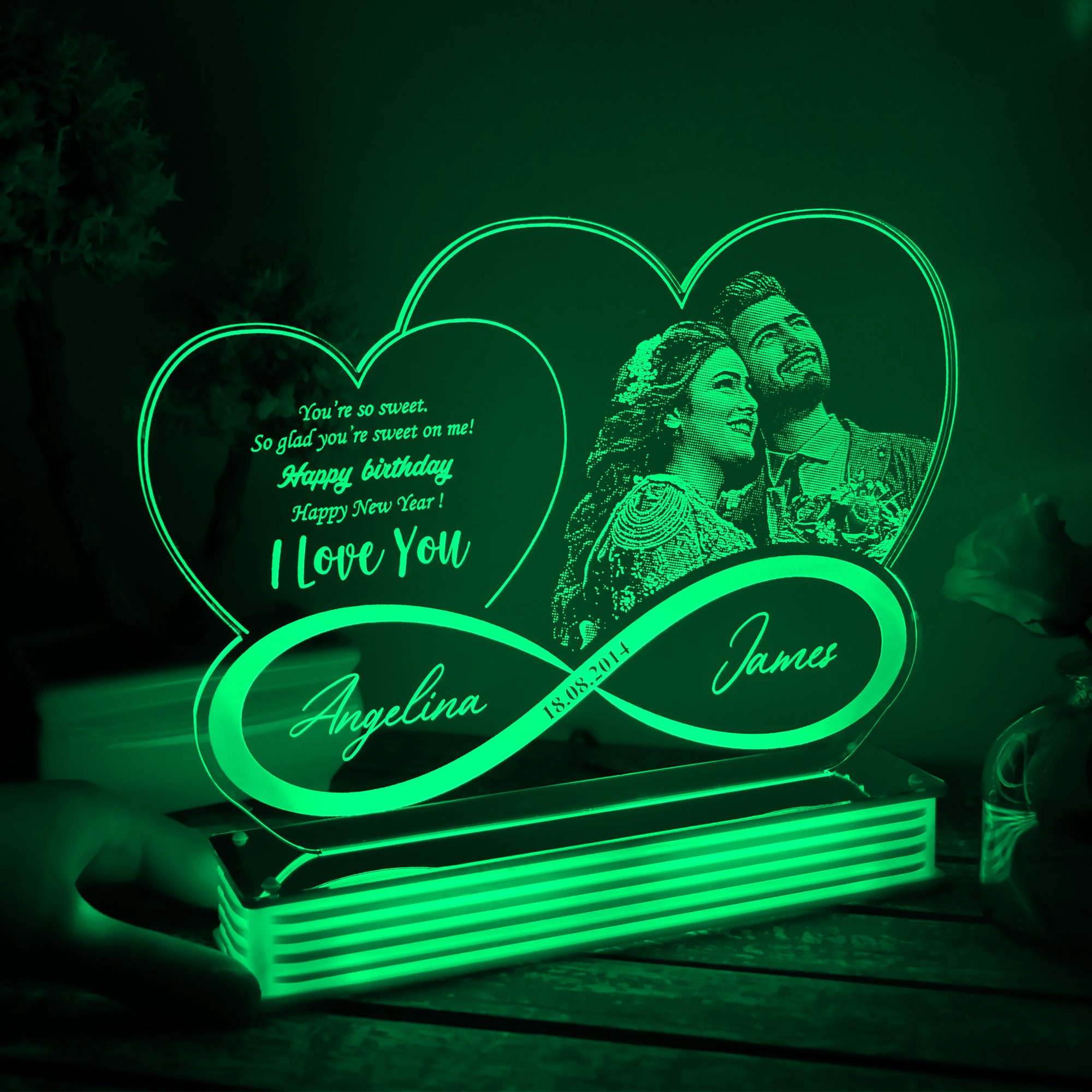 Personalized Photo Led Night Light, Eternity Love Lamp, Acrylic Night ...