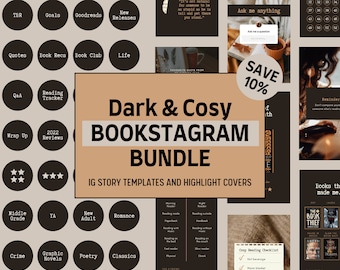 Bookstagram Bundle | Instagram Story Templates | Instagram Highlight Covers | Cosy | Dark Academia | Editable Canva Templates