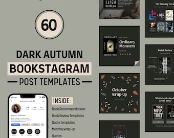 Bookstagram Post Templates | Dark | Cosy | Autumnal Vibes | Editable Canva Templates