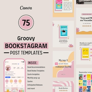 Plantillas de publicaciones de Groovy Bookstagram / Plantillas de publicaciones de Instagram / Plantillas editables de Canva