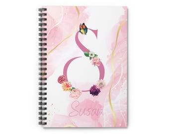 Personalized Floral Monogram S Notebook, Spiral Notebook | Pink Watercolor Initial Notebook