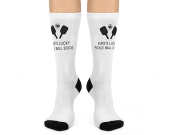 Lucky Pickleball Socks, Funny Custom Cushioned Crew Socks for Pickle Ball Games, Personalized Gift
