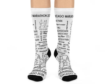 Chicago Marathon 2026 Socks, Cushioned Crew Socks with Chicago Landmarks