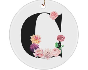 Letter C Ornament, Monogram C Gift, Alphabet C Gift, C and Flowers Ornament