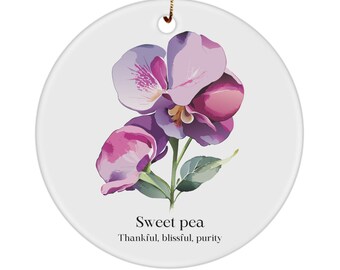 Sweet pea ornament, Sweet pea gift, Sweetpea, Gift for gardener, Gift for mom, April birthday, April birth flower, Grandma gift