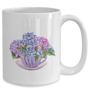 Hydrangea Gift, Hydrangea Coffee Mug, Hydrangea Mug, Flower Gift For Her, Tea Cup Hydrangea